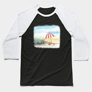 Beach Scene Umbrella Sand Dune Baseball T-Shirt